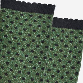 Women's Glitter Socks Khaki Black Small Polka Dots, 3 of 5