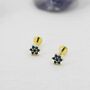 Sterling Silver Tiny Sapphire Blue Cz Flower Internally Threaded Flat Back Earrings, thumbnail 4 of 10