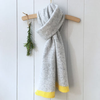 Pure Cashmere Scarf With Sunshine Yellow Band, 2 of 4