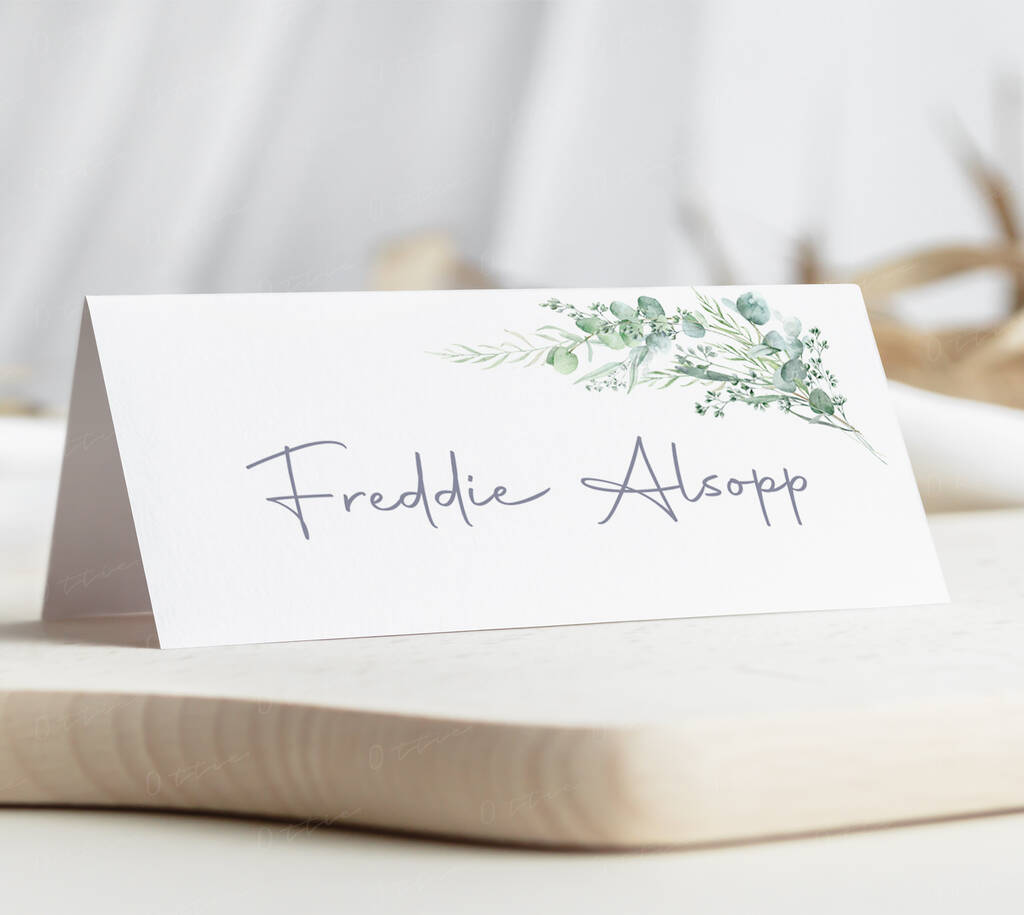 Wedding Place Cards Green Leaf, 1 of 5
