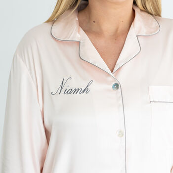 Personalised Women's Mothers Luxury Pink Silky Satin Pyjamas, 8 of 12