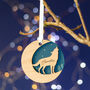 Starry Wolf Wood Personalised Christmas Decoration, thumbnail 1 of 6