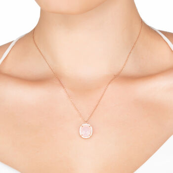 Beatrice Oval Gemstone Necklace Rose Gold Plated Silver, 3 of 12