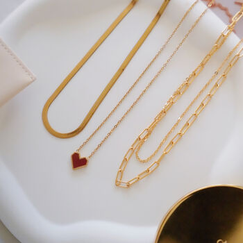 Valentines Day Gifts 18ct Gold Plated Red Heart Layered Necklace Set, 2 of 5