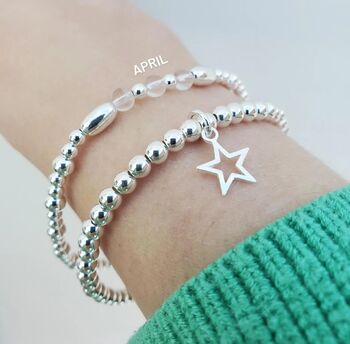 Sterling Silver Birthstone Bracelet: Elastic Beaded Birth Month Gemstone Jewellery, 7 of 9