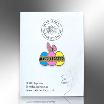 Happy Easter Three Egg Colourful Hard Enamel Pin, 4 of 8