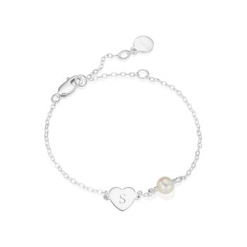 Personalised Sterling First Pearl Heart Bracelet – Christening, Birthday Or Flower Girl Gift, 2 of 4