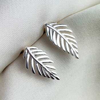 Sterling Silver Simple Leaf Stud Earrings, 3 of 5