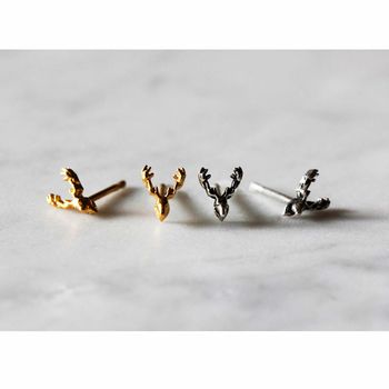 Reindeer Stud Earrings Gold Vermeil, 4 of 5