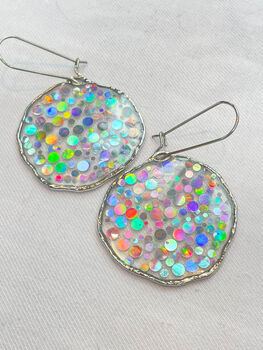 Medium Disco Earrings With Silver Sparkles, 11 of 11