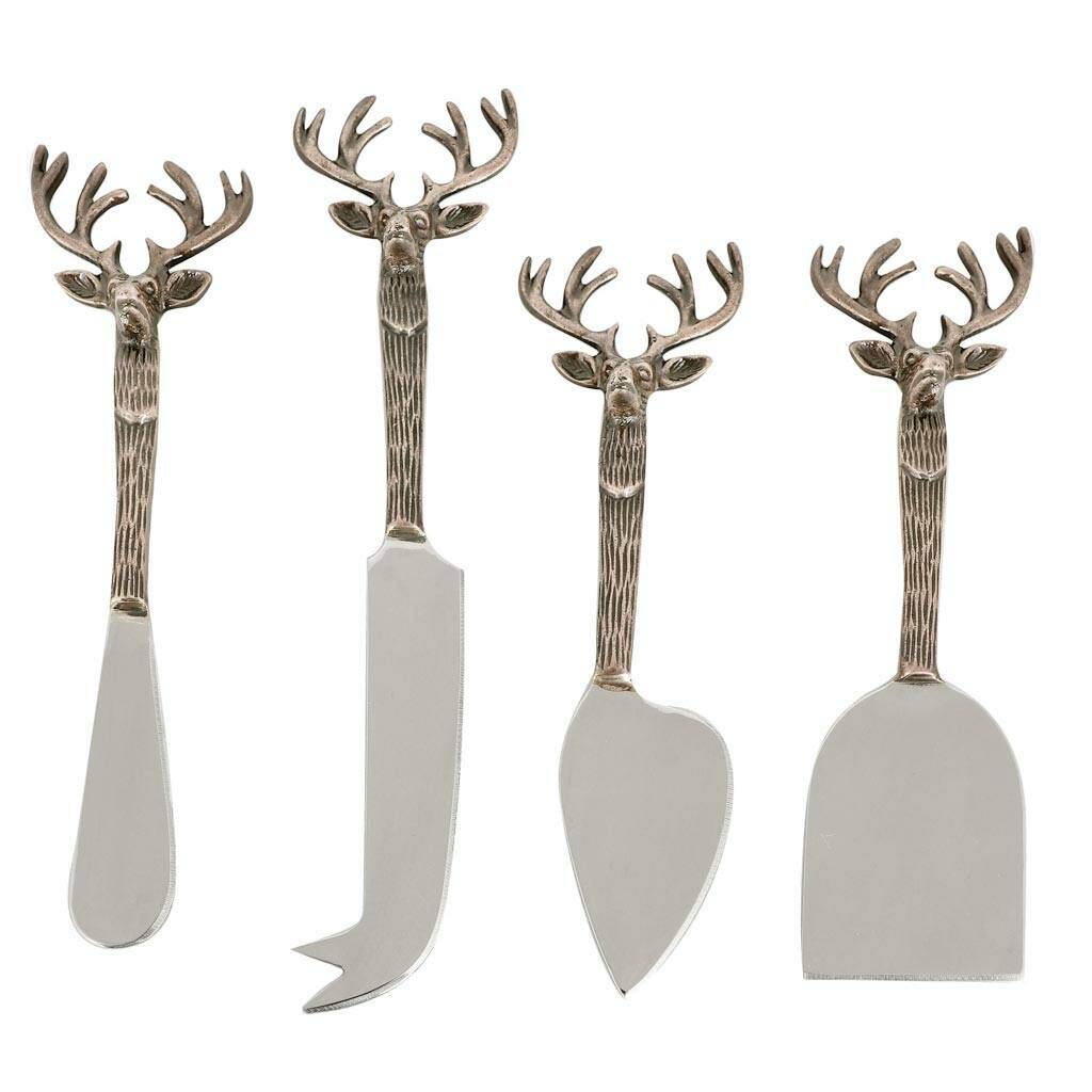 Set Of Four Stag Head Cheese Knives By Dibor