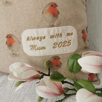 Personalised Robin Cushion, Remembrance Pillow Keepsake, 9 of 10