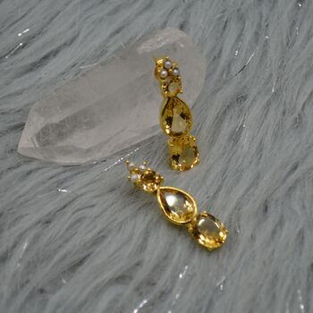 Pearl, Citrine Teardrop Gold Earrings, 2 of 8