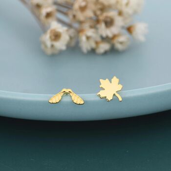 Mismatched Maple Seed And Maple Leaf Stud Earrings In Sterling Silver, 6 of 12