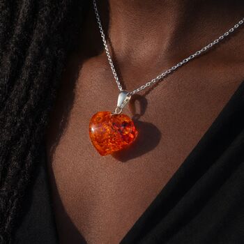 Personalised Sterling Silver Baltic Amber Heart Pendant Necklace, 2 of 6