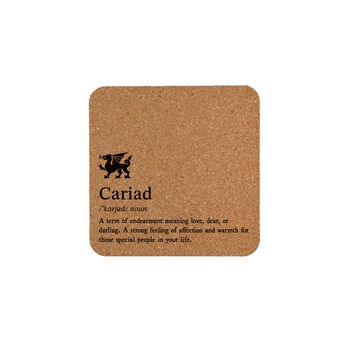 No Place Like Wales 'Cariad' Definition Square Cork Coaster | Homeware | Tableware, 2 of 2
