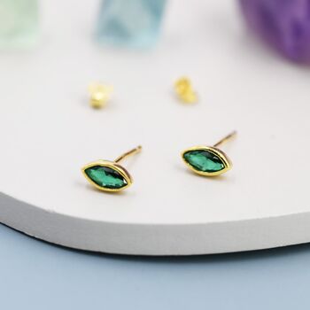 Emerald Green Cz Stud Earrings, 3 of 12