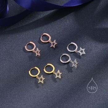 Sterling Silver Tiny Cz Star Huggie Hoop Earrings, 5 of 10