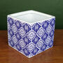 Ceramic Cube Planter Blue Print Plant Pot, thumbnail 2 of 2