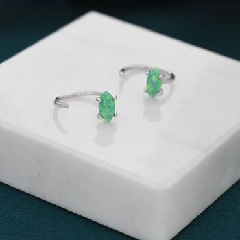 Mint Green Opal Marquise Huggie Hoop Earrings, 2 of 12
