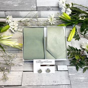 Light Sage Shantung Wedding Tie Set, 7 of 10