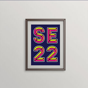 Se22 Dulwich Postcode Neon Typography Print, 3 of 4