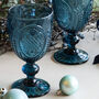Set Of Four Sapphire Blue Glass Wine Goblets, thumbnail 4 of 5