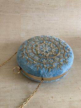 Blue Handcrafted Velvet Clutch Bag, 4 of 10