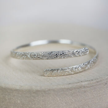 Sterling Silver Lace Textured Christening Bangle, 3 of 4