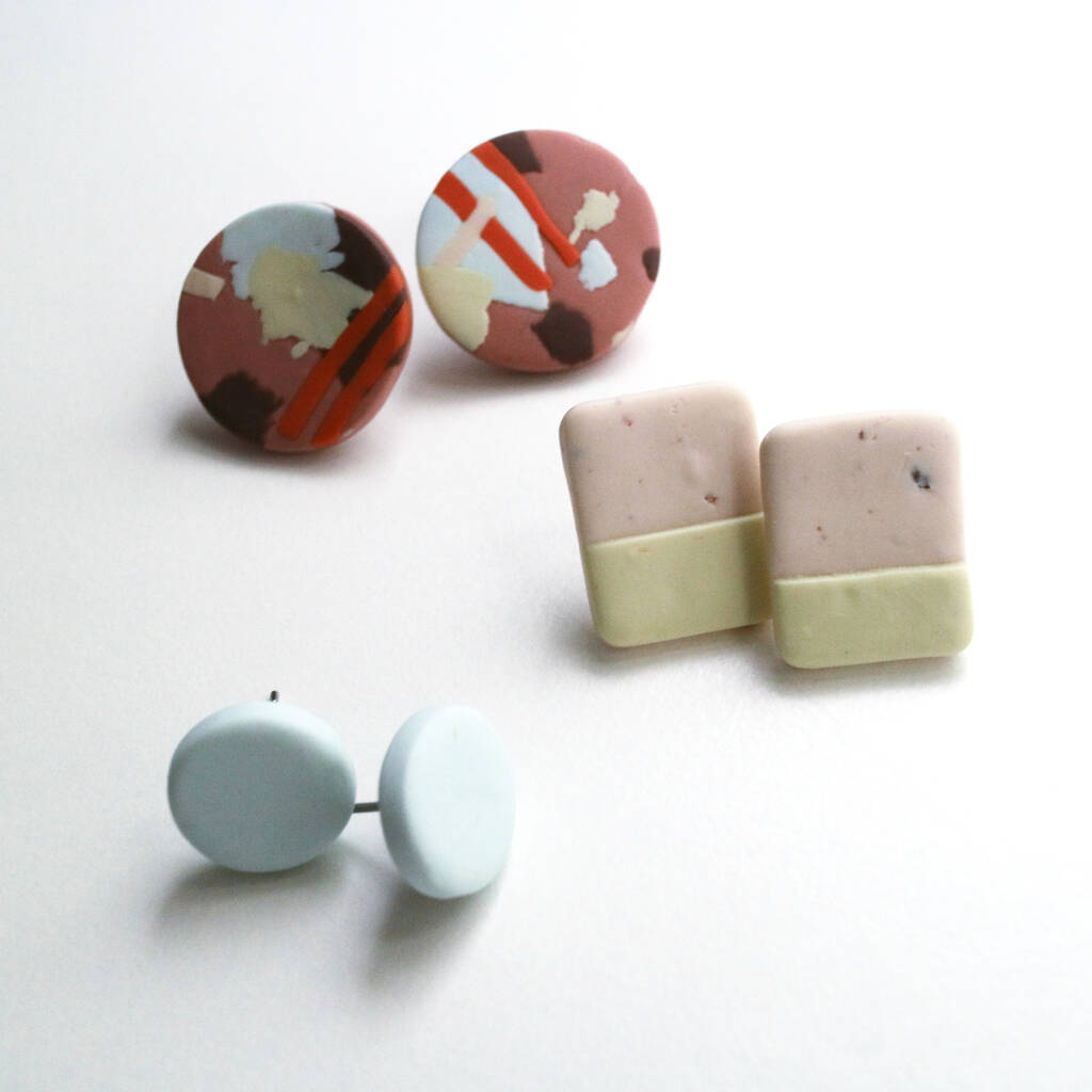 Three Pairs Of Handmade Polymer Clay Stud Earrings By By Coya