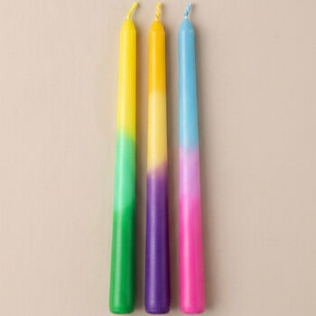 Set Of Three Colourful Dip Dye Taper Candles, 4 of 4