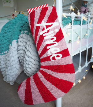 Custom Red And Pink Stripe Christmas Stocking, 4 of 4