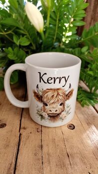 Personalised Highland Cow 11oz White Coffee/Tea Mug, 3 of 3