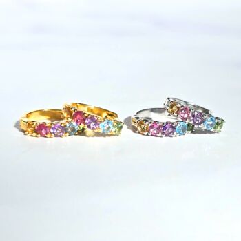 Rainbow Gemstone Huggie Hoop Earrings In Sterling Silver And Gold, 5 of 11