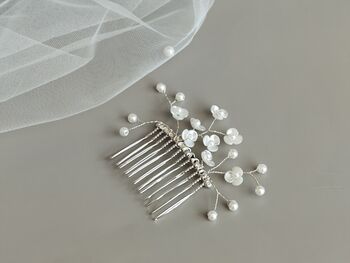 Pearl Floral Bridal Hair Comb, 5 of 8