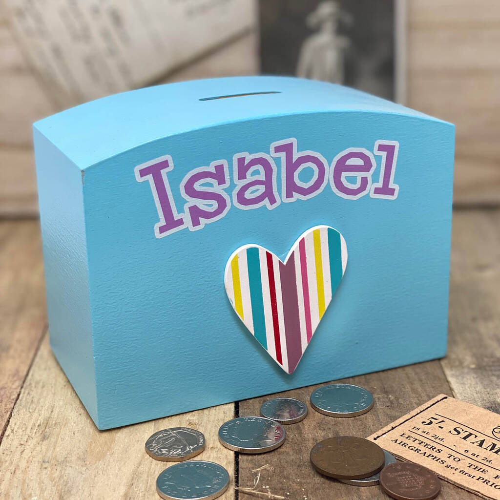 Personalised Money Box With Stripey Heart, 1 of 3