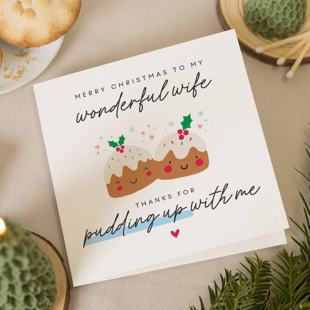 Personalised Funny Pudding Christmas Card For Wife, 1 of 7