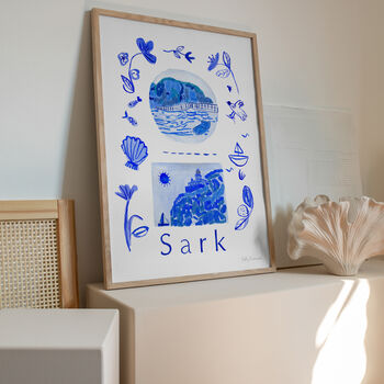 Sark, Channel Islands Blue Painted Scenes Print, 6 of 6