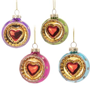 Set Of Indented Vintage Style Heart Baubles, 6 of 6