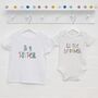 Dots And Dashes Unisex Brother Sister T Shirt Set, thumbnail 2 of 5
