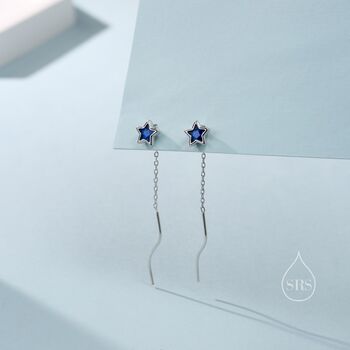 Sapphire Blue Star Bezel Cz Crystal Threader Earrings, 2 of 9