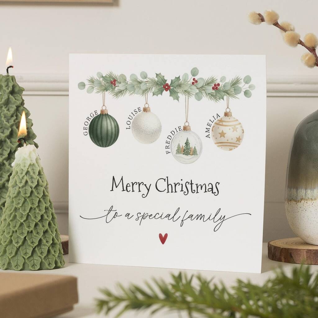 Personalised Family Bauble Christmas Card, 1 of 7