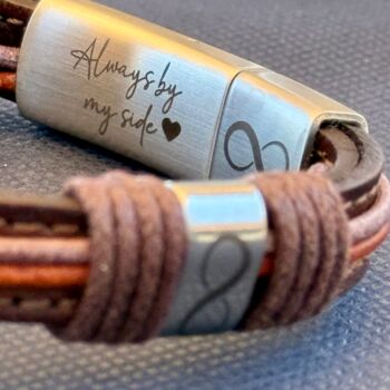 Antique Brown Flat And Round Leather Memorial Urn Bracelet For Ashes, 3 of 12
