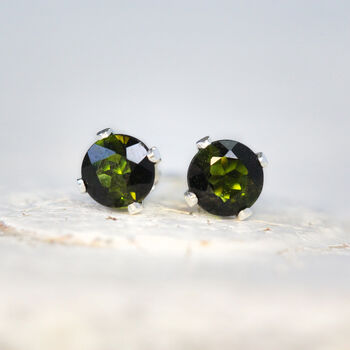 Dark Green Tourmaline Stud Earrings Silver Or Gold, 2 of 12