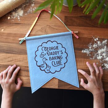 Personalised Daddy And Me Baking Club Pennant Flag Gift For Dad, 2 of 5