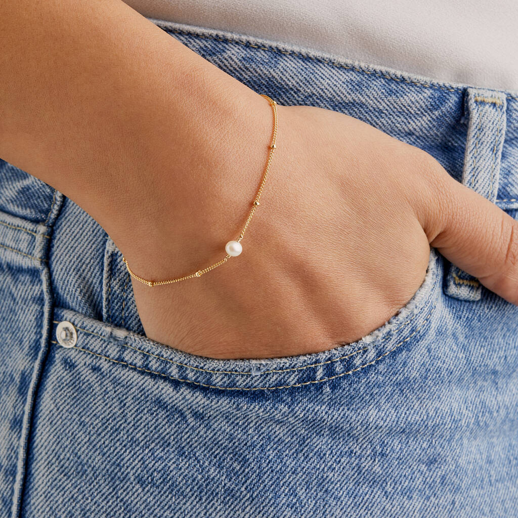 Gold Or Silver Delicate Pearl Satellite Bracelet, 1 of 9