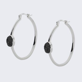 925 Sterling Silver Black Druzy Crystal Large Hoops, 3 of 4