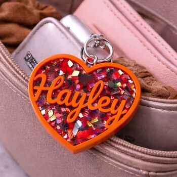 Personalised Heart Acrylic Glitter Key Ring Bag Charm, 3 of 5