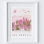 Los Angeles, USA Pink City Skyline Scene Travel Print, thumbnail 2 of 2