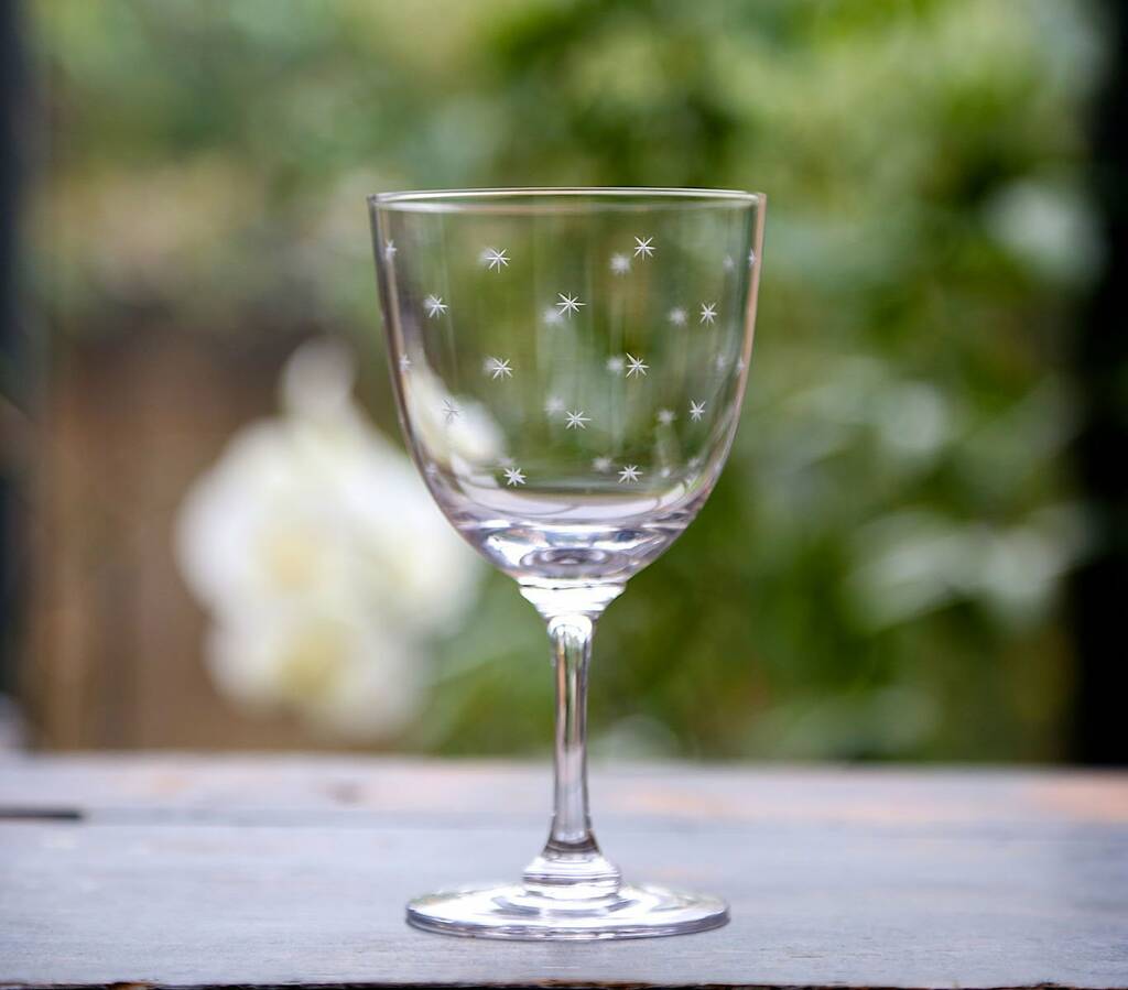 A Pair Of Crystal Wine Glasses With Stars Design, 1 of 2